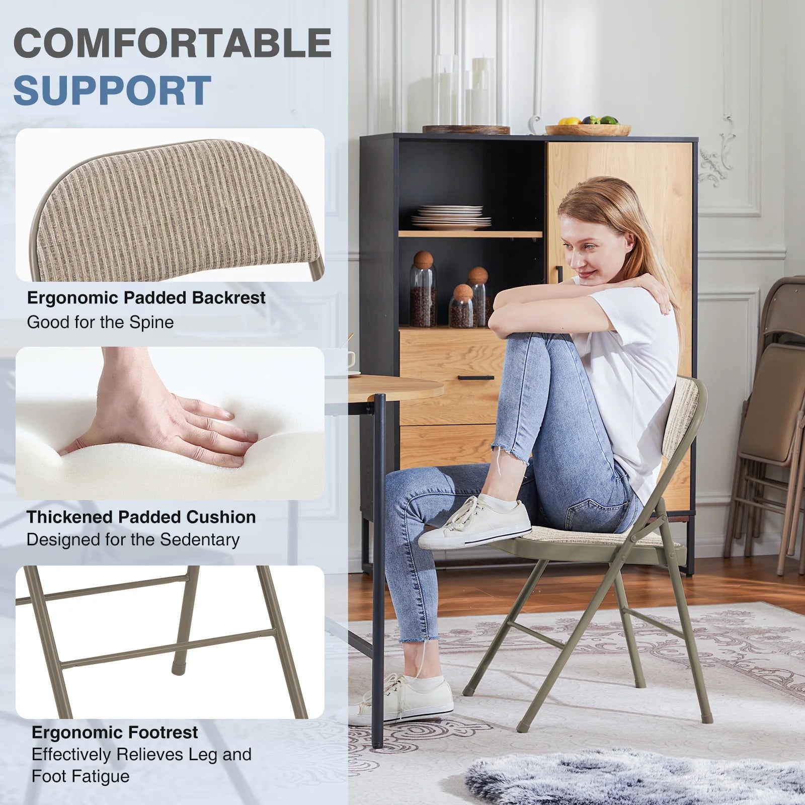 MCQ Foldable Fabric Padded Cushion Office Chair 2 Pack Ergonomic Metal Frame Soft Cushion Lumbar Support Heavy Capacity 330LB For Home Office﻿