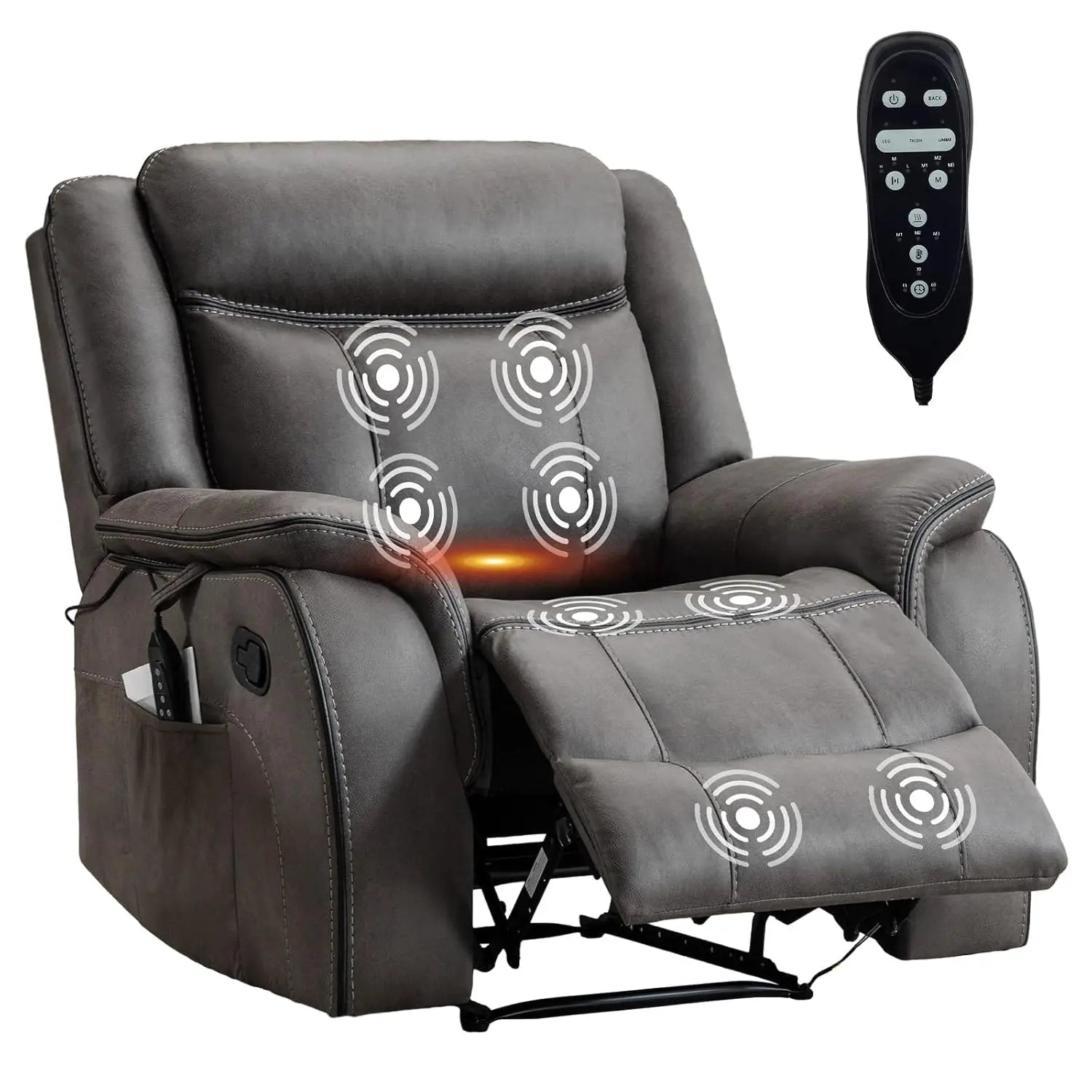 39" Wide Manual Massage Recliner with Heat, Faux Leather Ergonomic Lounge Chair, Overstuffed Wall Hugger for Living Room, Custom