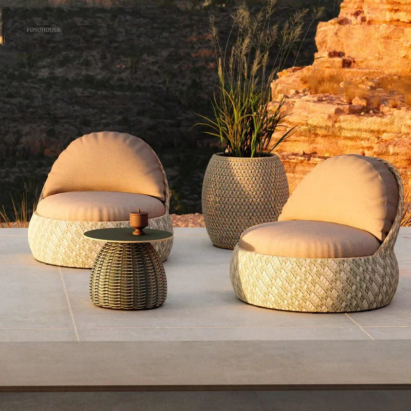 Nordic PE Rattan Woven Beach Chairs Terrace Garden Outdoor Chairs Light Luxury High-end Outdoor Furniture Patio Leisure Chair