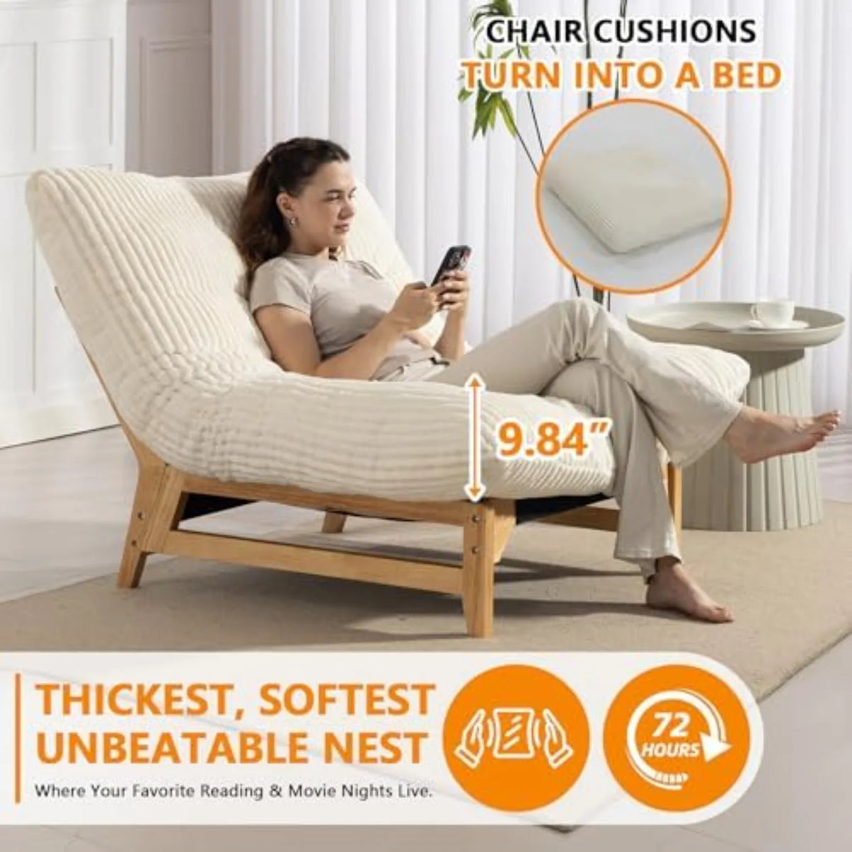 Oversized Comfy Reading Nook Chair with Frame for Adults (White) | Cloud Lounge Accent Chair for Bedroom Living