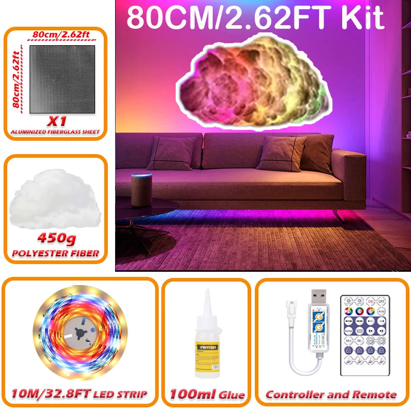 3D Cloud Lighting Light Kit with Music Sync, Multicolor RGBIC LED Strip Lights, Remote & APP Control, Mood Lighting for Bedroom