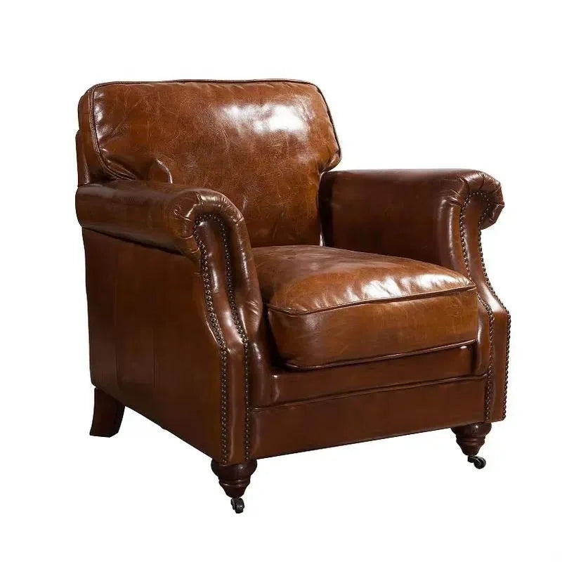 Retro Leather Double Sofa with Armrests