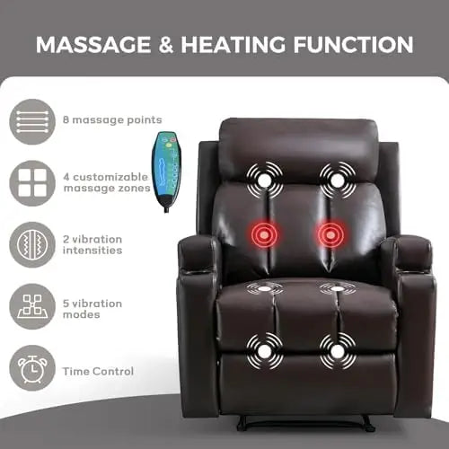 Manual Recliner Chair with Massage and Heat,Breathable Leather Recliner Chair with Armrest and Backrest, Manual