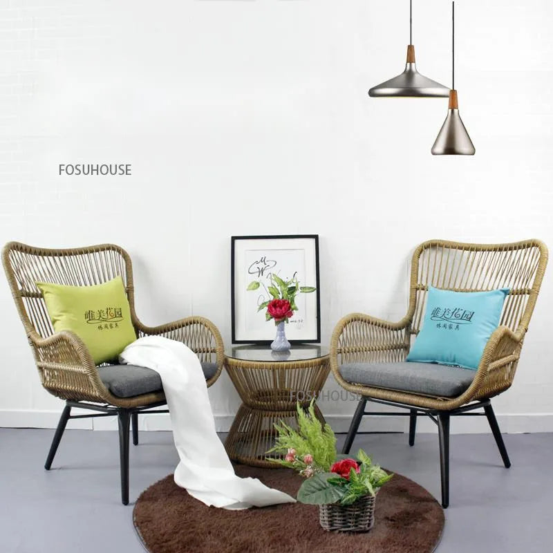 Rattan Chair Three Piece Set Balcony Table Modern Outdoor Furniture Combination Armrest Single Rattan Sofa Outdoor Chairs
