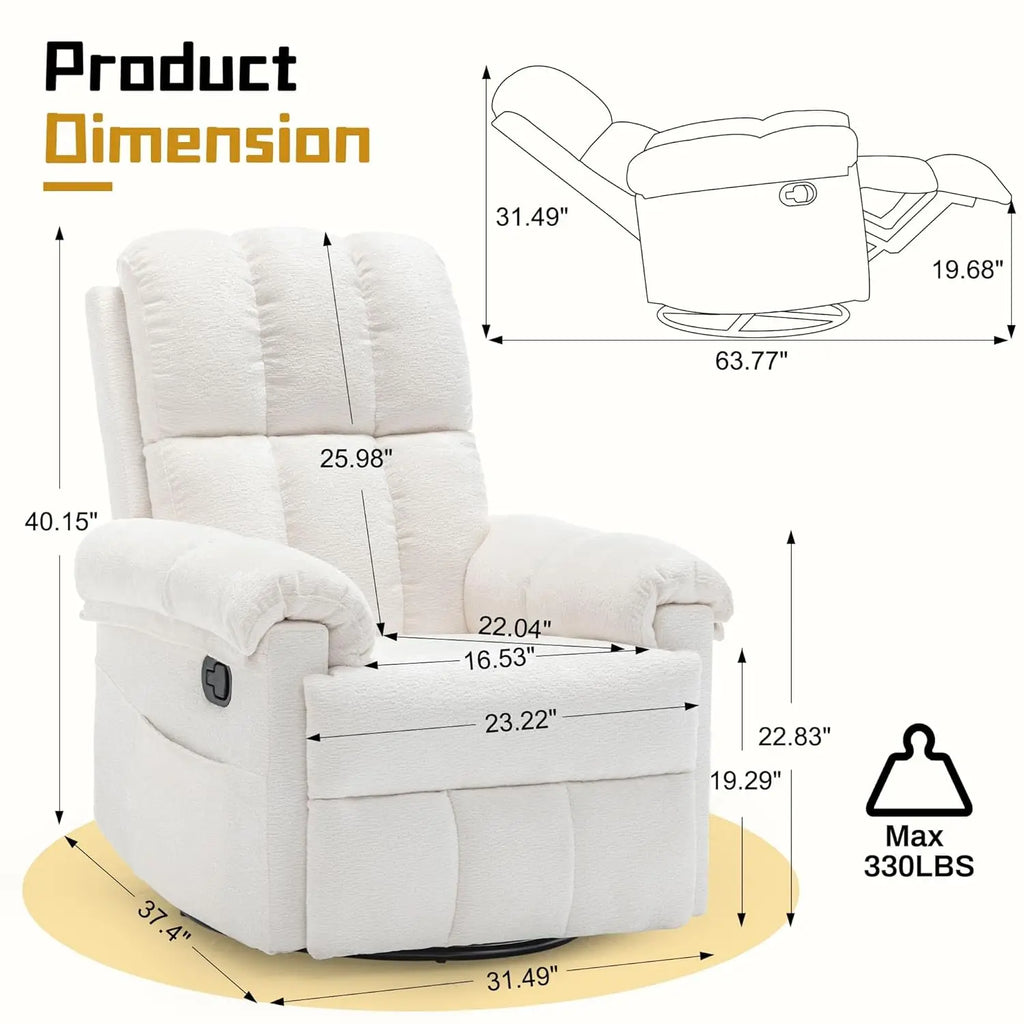 Manual Upholstered Swivel Rocker Recliner,Compact Small Space Reclining Chair For Adults, Custom