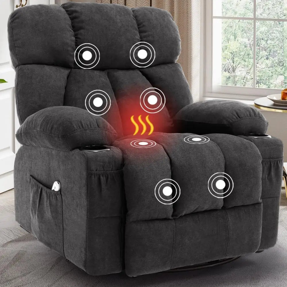 Massage Rocker Recliner Chair, 360Swivel Rocking Recliner Sofa with Vibration Massage amp Heat, Reclining Nursery Chair for Liv