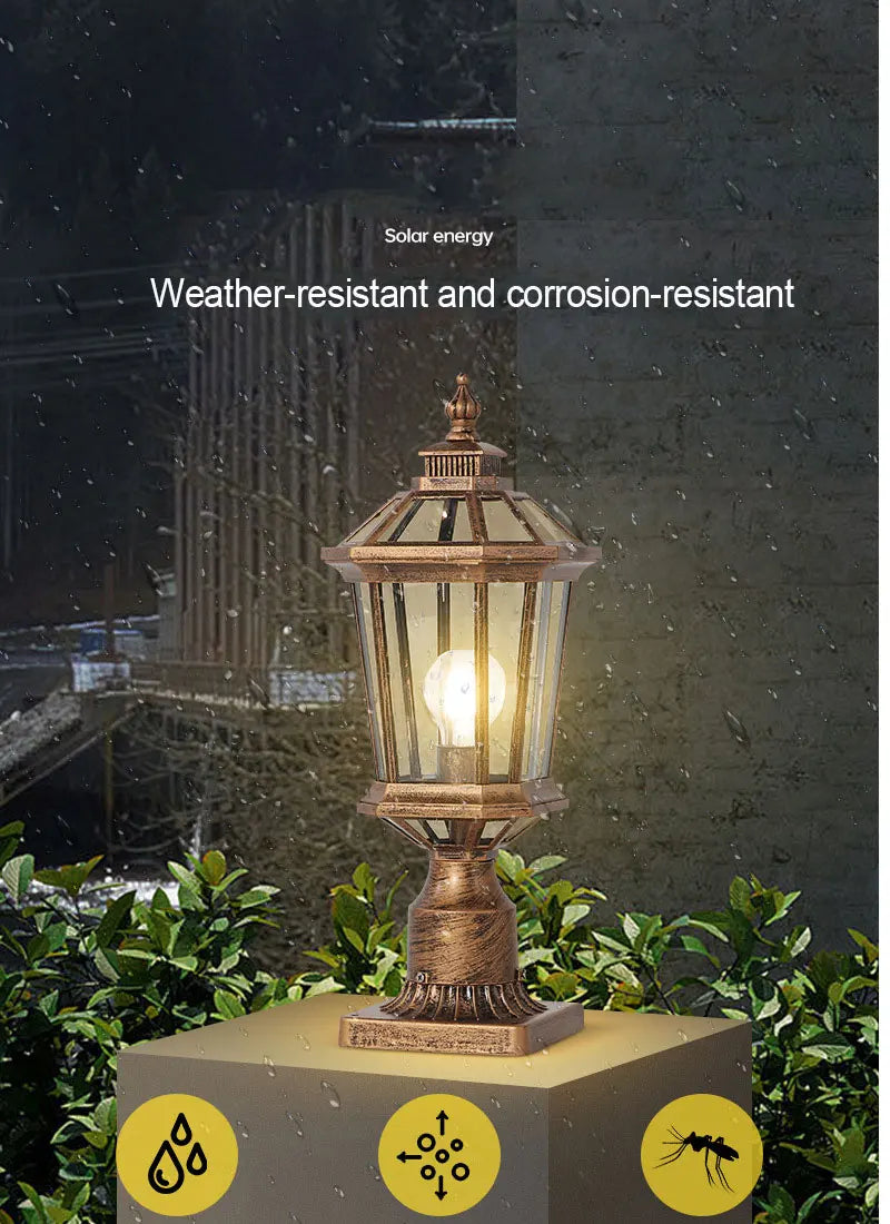 Waterproof Gold Garden Landscape Column Light Outdoor Door Post Porch Light with Glass for Villa Decor