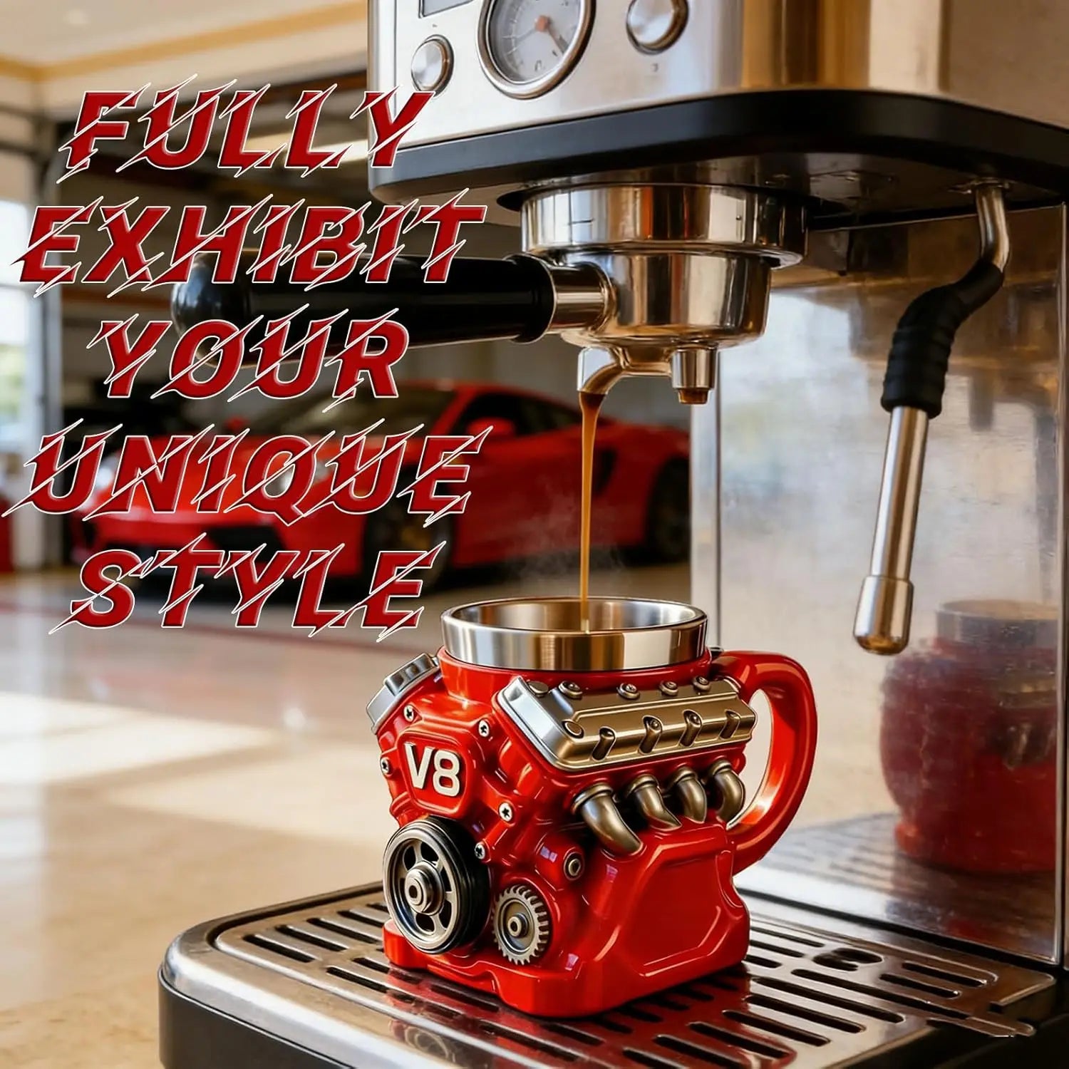 Retro V6 V8 Engine Coffee Mug Personalized Stainless Steel Wall Insulation Mug for Men Xmas New Year Gifts Home Office Use