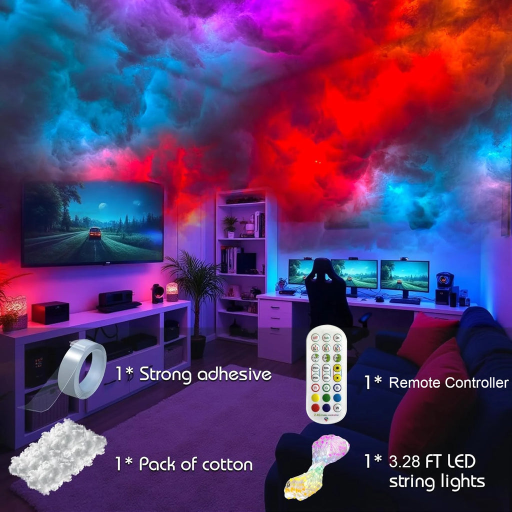 3D Thundercloud LED Light DIY Cloud Light Strip RGB+IC Chasing Music Sync 3D Cotton LED Light APP &Remote Control for Room Decor