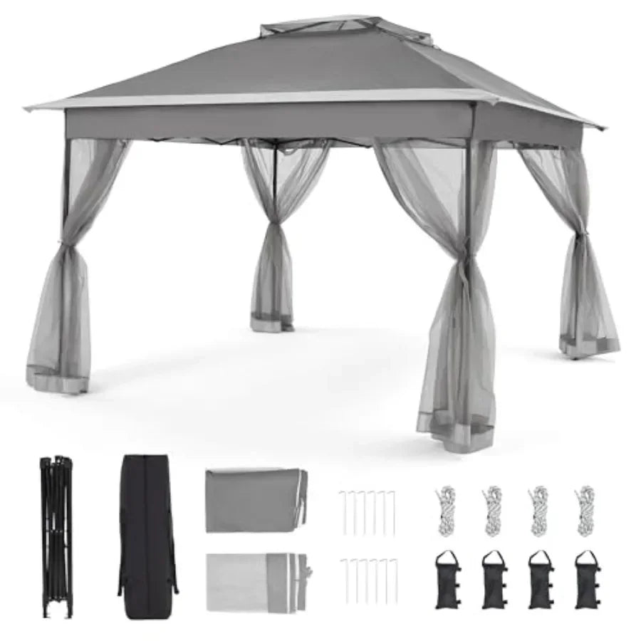 11x11 Pop Up Gazebo with Mosquito Netting Easy 1-Person Setup Water-Resistant Backyard  for Family Patio Garden Use