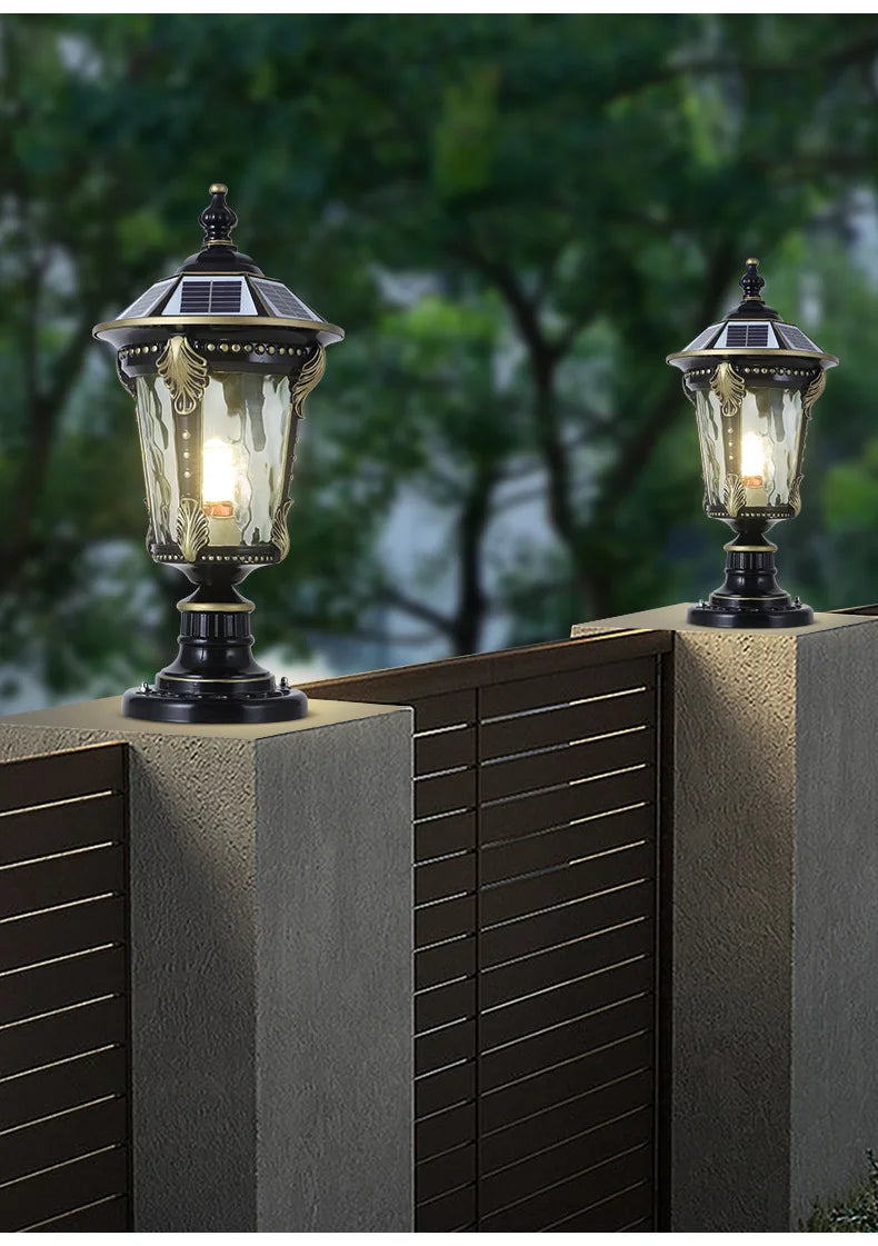 Solar Outdoor Door Post Lights LED Wall Lamps Energy Saving Fence Post Lighting for Courtyard Entrance Garden Lighting