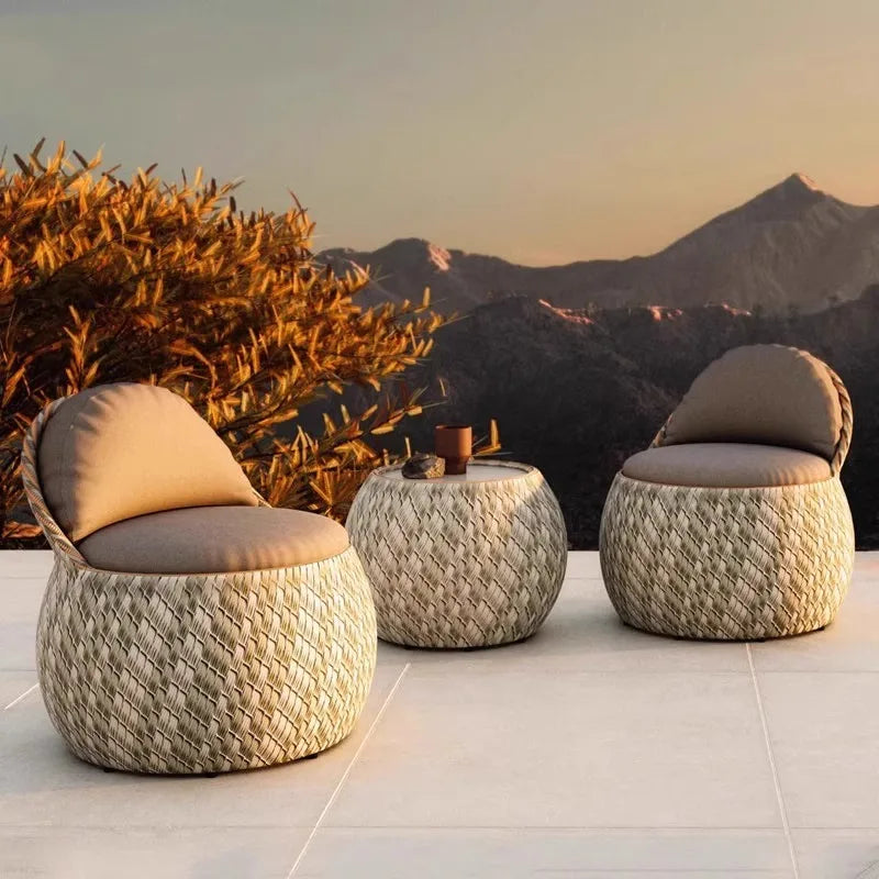 Outdoor rattan weaving leisure creative balcony small furniture outdoor courtyard garden tea table combination