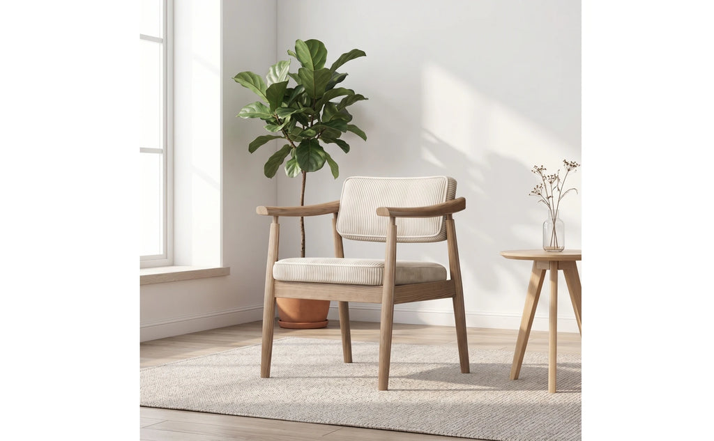 Corduroy Armchair Modern Ash Wood Chair Furniture Low-Slung for Reading Corner, Dining Room