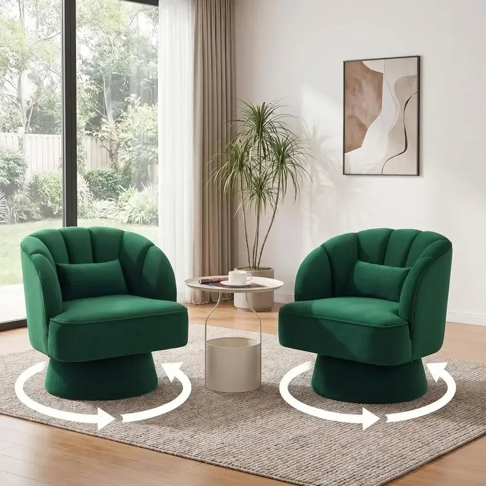 360° Swivel Velvet Armchair with Striped Backrest and Plush Padding for Lounge, Living Room, Bedroom, and Reading Nook