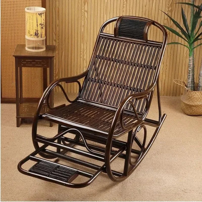DSA real rattan chair rocking chair recliner balcony home leisure rocking chair elderly living room courtyard rattan lazy