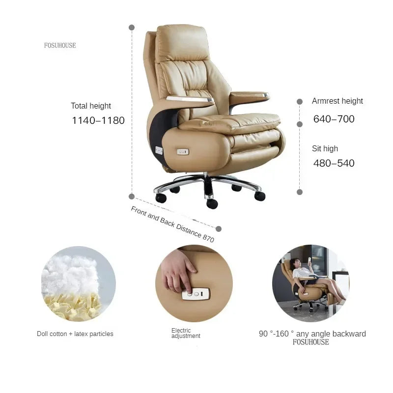 Nordic Designer Leather Boss Office Chairs Comfortable Leather Back Computer Chairs Lunch Break Gaming Chairs office Furniture A