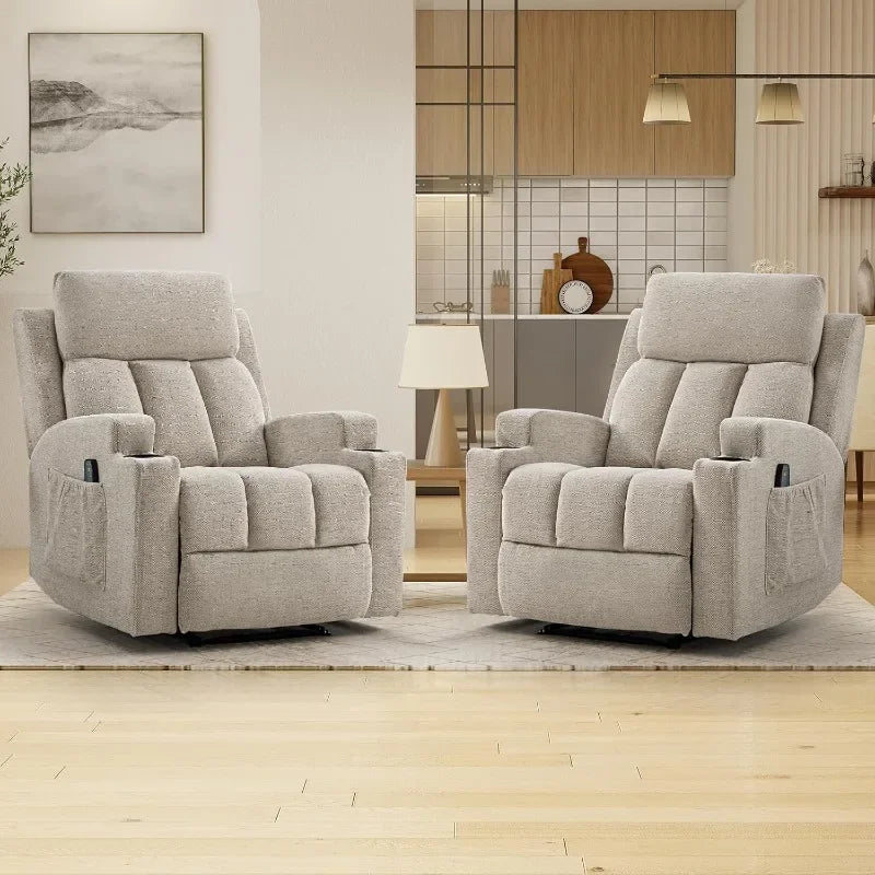 CANMOV Manual Recliner Chair with Massage and Heat,Breathable Leather Recliner Chair with Armrest and Backrest