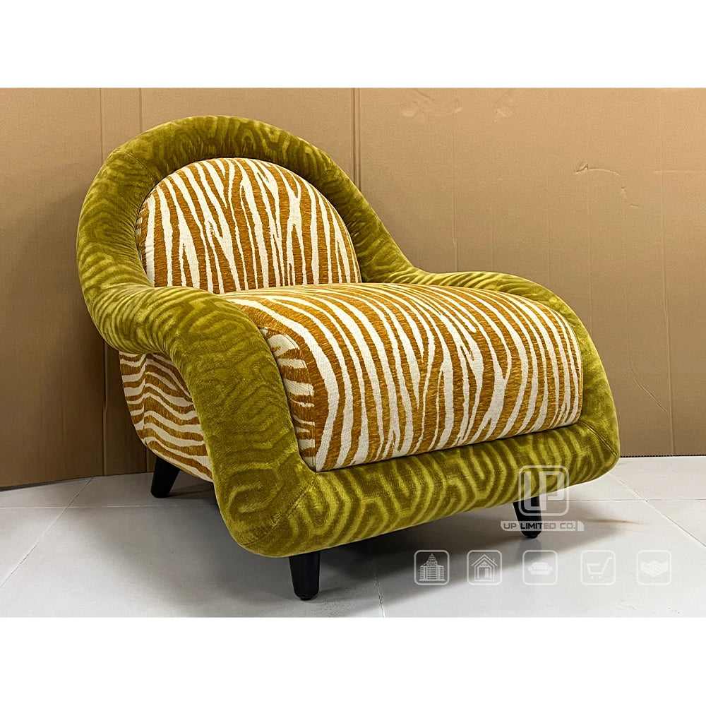 Zebra striped fabric curved armrest soft plush single leisure living room sofa chair