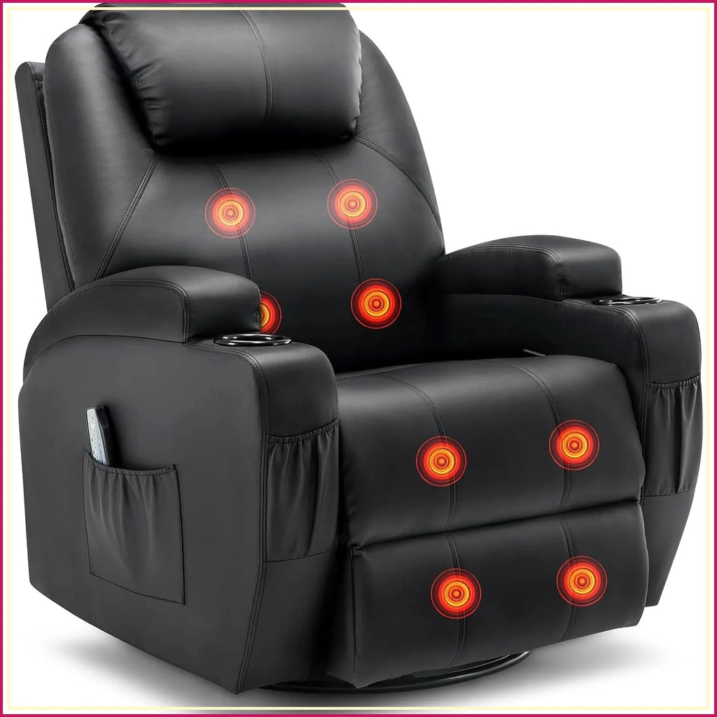 Recliner Chair Rocking with Massage Heat 360 Swivel Manual Remote Cup Holder Living Room