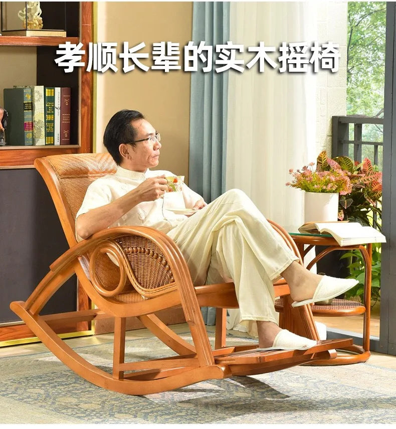 Rattan rocking chair Adult leisure recliner Natural rattan Xiao real rattan free chair Elderly solid wood new Chinese rocking ch