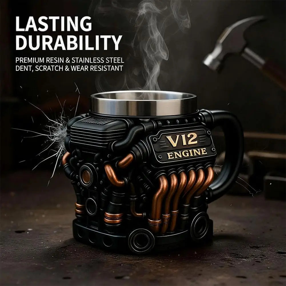 V6 V8 V12 Vintage Engine Coffee Cup Insulation Water Mug for Car Enthusiasts Mechanics Engineers Fathers Men Boyfriends Gifts