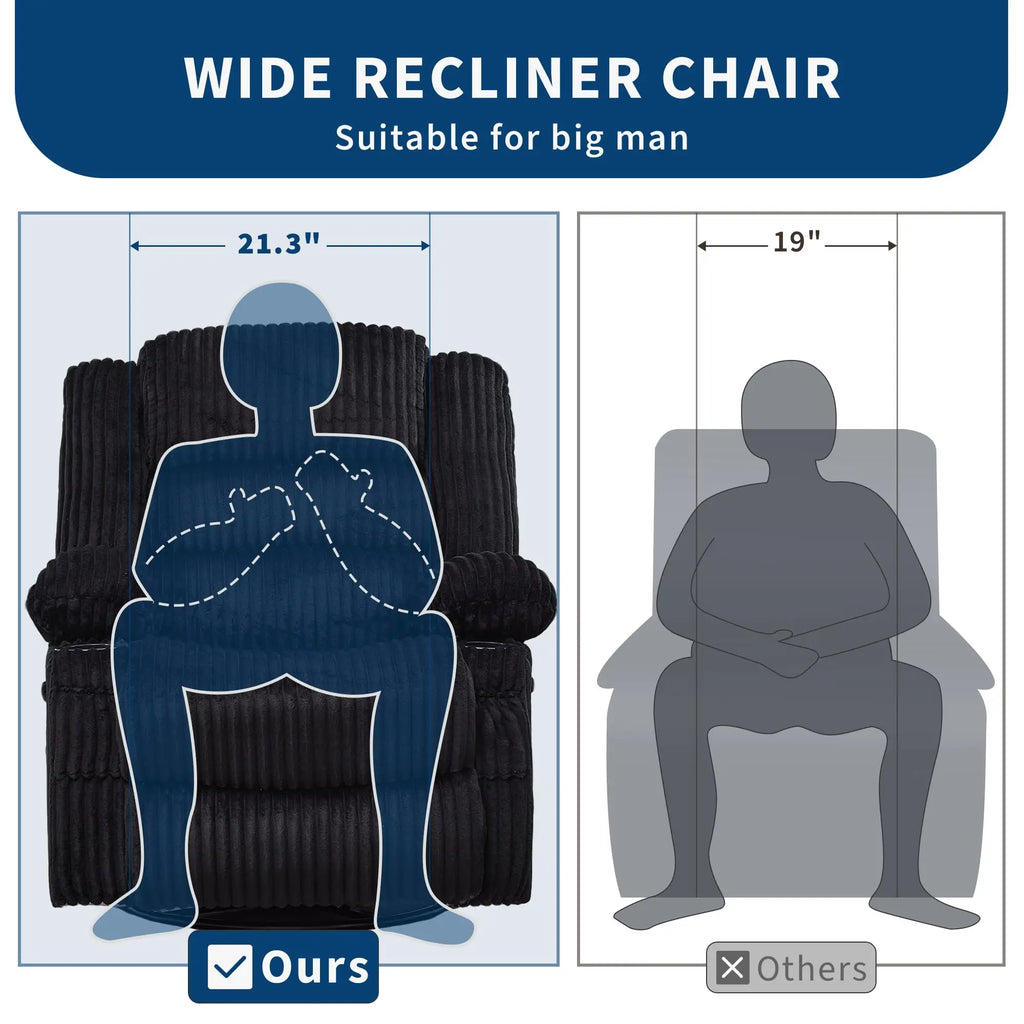 Jumbo Corduroy Rocking Recliner Chair With Cup Holder Swivel Glider Upholstered Deep Seat Lazy Boy Nursery Chair For Living Room