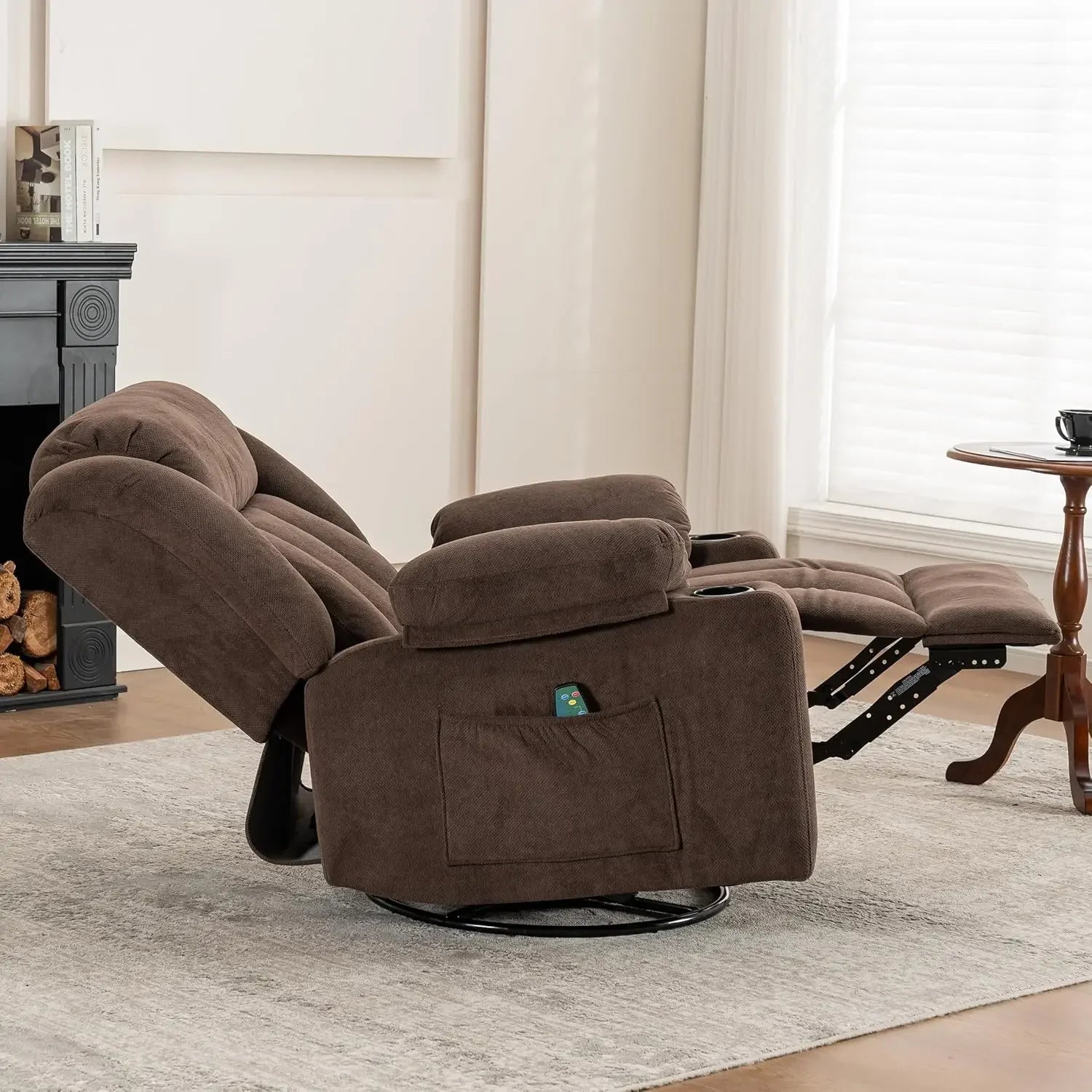 Swivel Recliner Chair with Massage Heat, Rocking Glider, Overstuffed Fabric Living Room Sofa