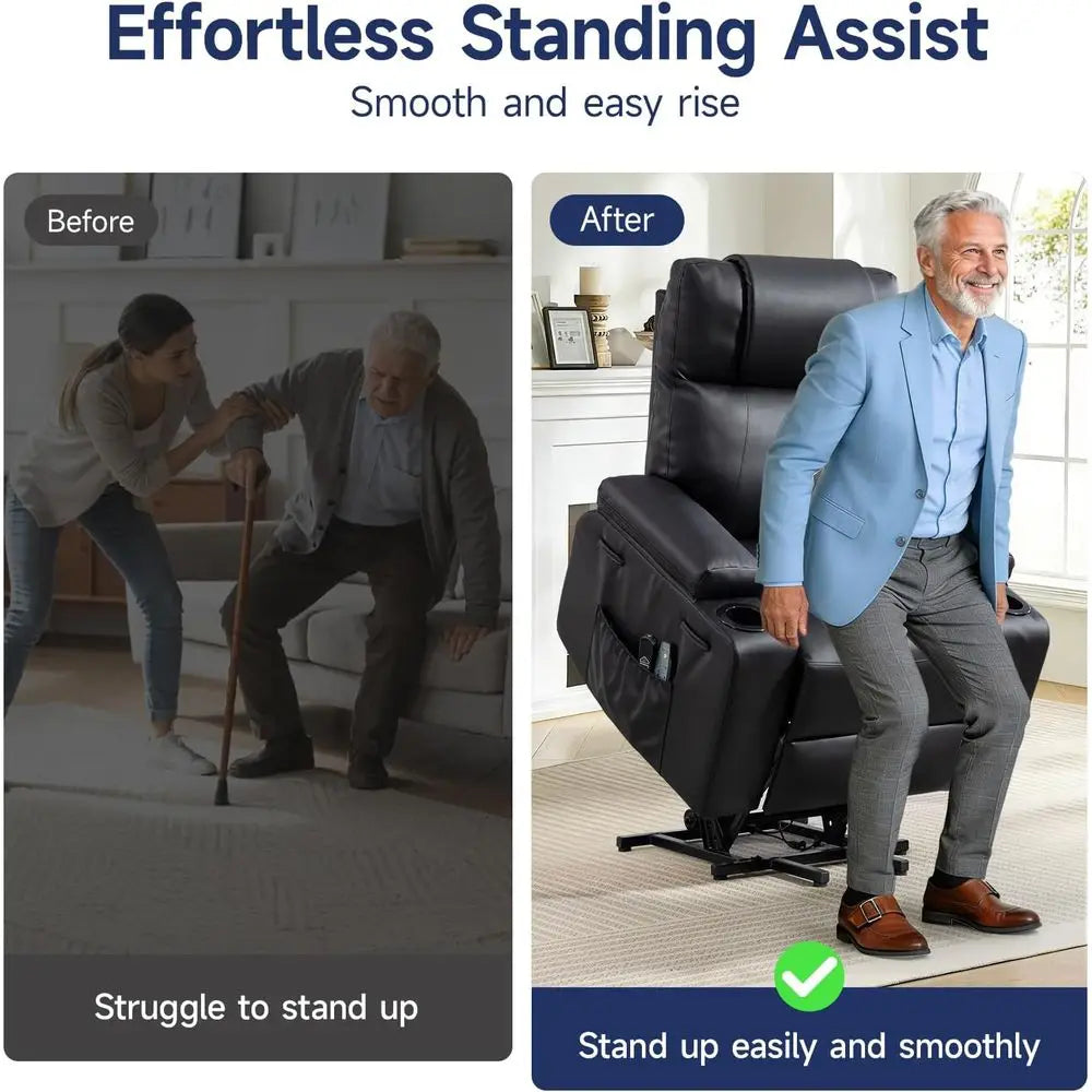Power Lit Recliner Chair or Elderly with Massage & Heat, PU Leather Electric Recliner with USB Charge Port, 160° Adjustable Recl