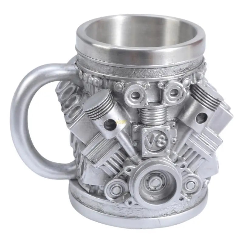 Heat Resistant Stainless Steel Lined Resin Beer Coffee Mug Mechanical Theme Insulated Water Cup for Car Enthusiasts