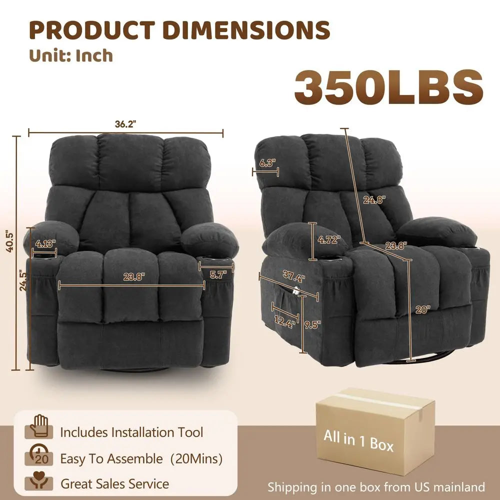 Massage Rocker Recliner Chair, 360Swivel Rocking Recliner Sofa with Vibration Massage amp Heat, Reclining Nursery Chair for Liv