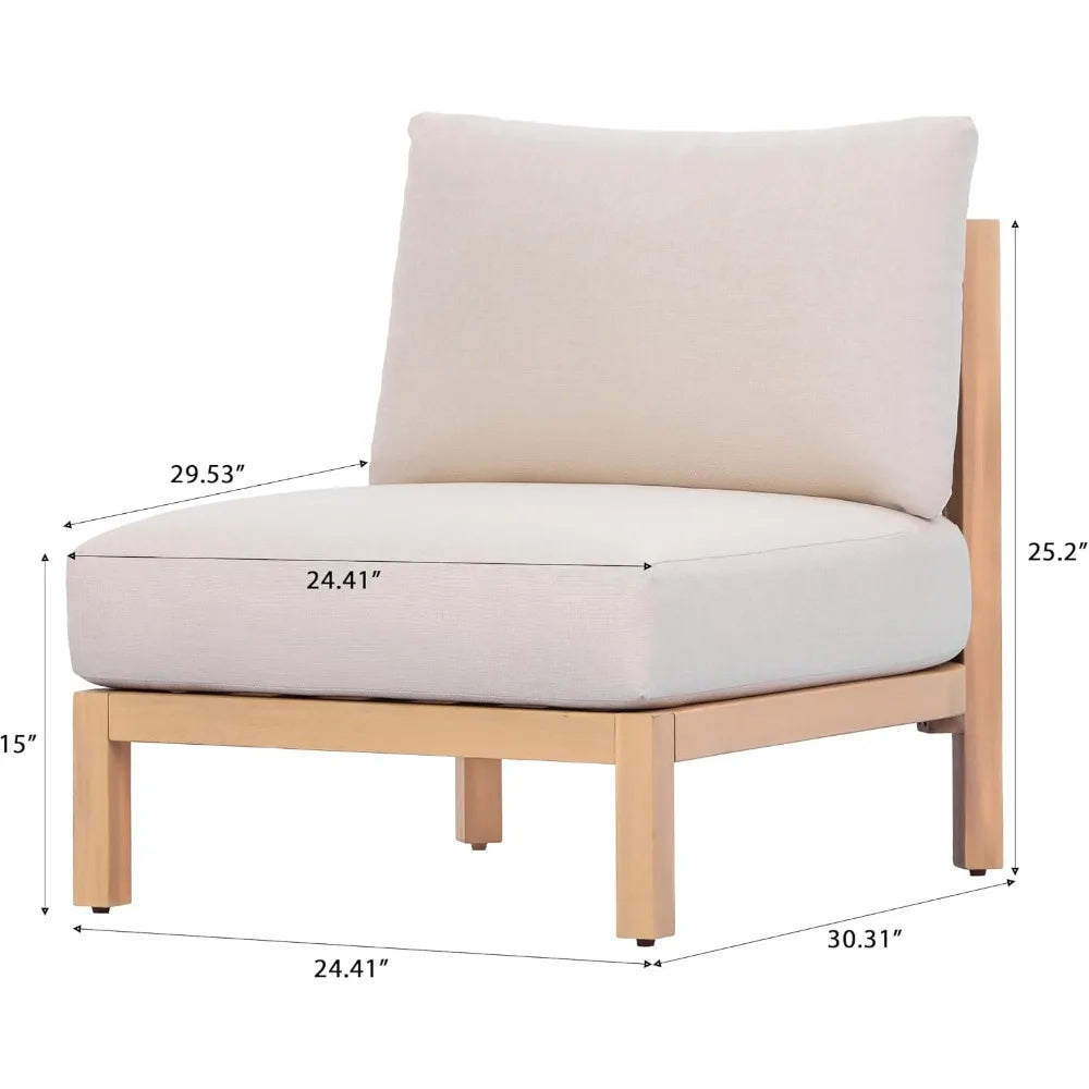 Acacia Wood Patio Club Chair Set of 2, Outdoor Woven Lounge with Beige Cushion and Light Teak Frame
