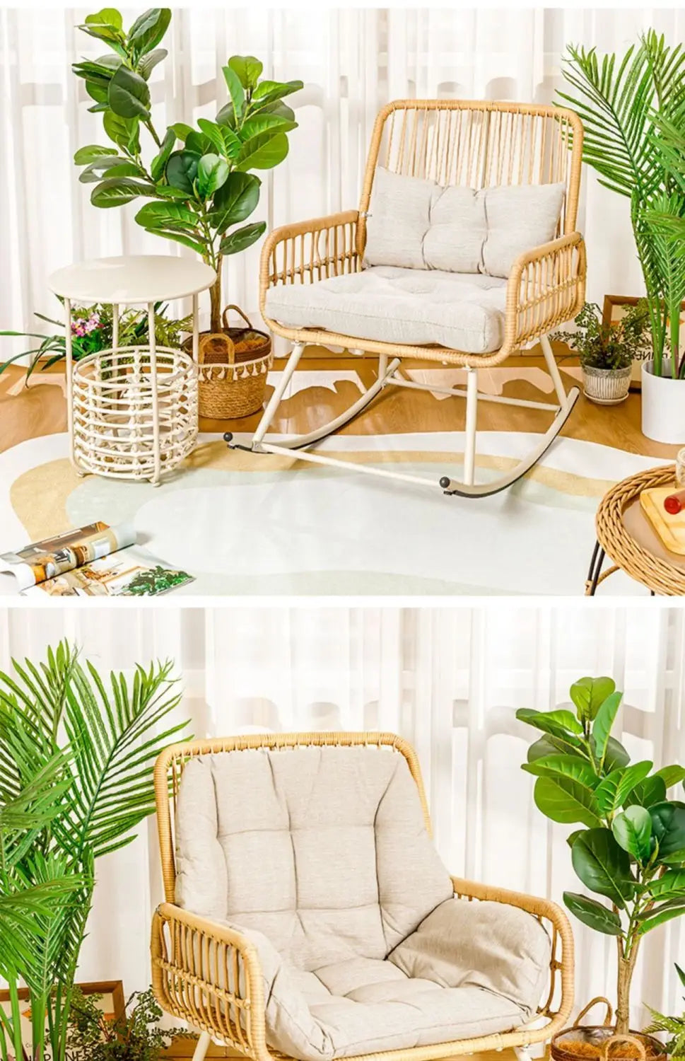 Rattan woven rocking chair Home leisure creative nap balcony adult living room modern garden handmade lounge chair