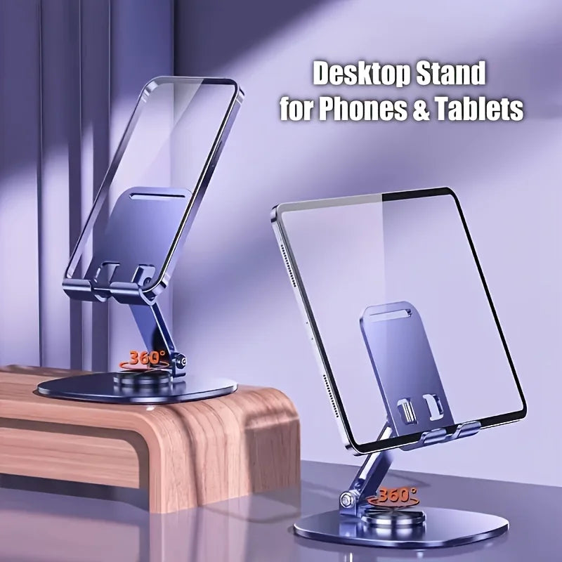 2pcs Folding Phone Stand, All-Metal Phone & Tablet Stand, 360-Degree Rotating Base with Silicone, Features Soothing Mechanical Sound, Perfect for Home, Office And Travel Use, Live Streaming, Selfie Sticks, Video Recording, Id