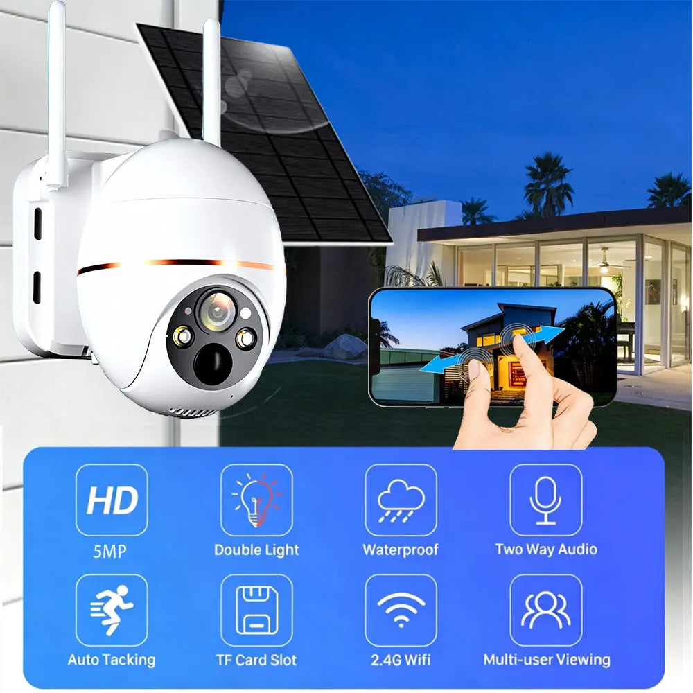 EseeCloud 5MP 4G PTZ Solar Battery Camera With Solar Panels Color Night Vision IR Motion Detection Outdoor Waterproof IP Cam