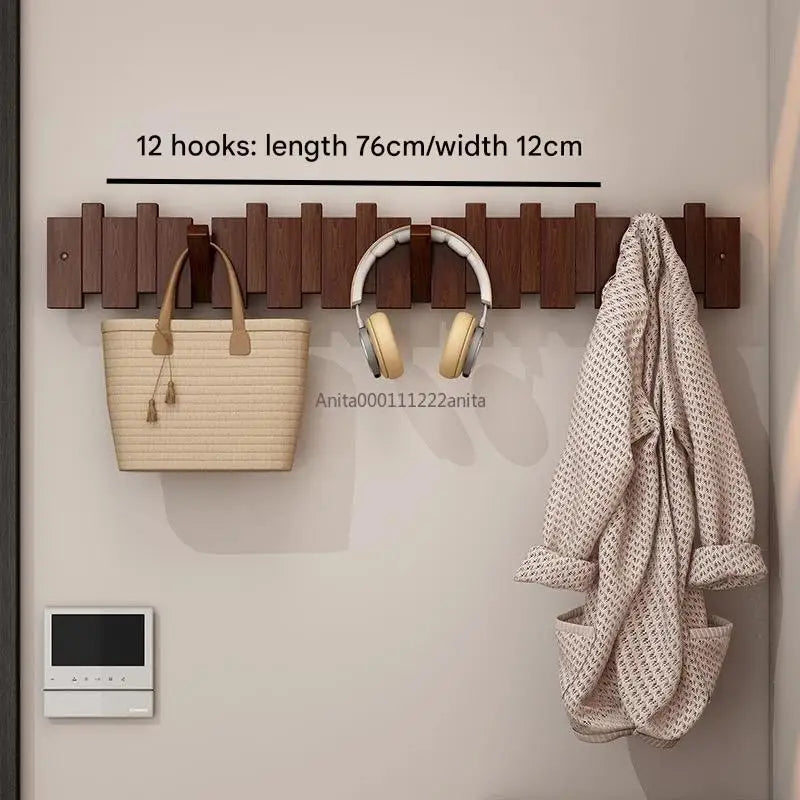 Solid Wood Door Back Coat Hooks Entrance Rack No Drilling Wall Mounted Clothes Hanger for Home Decor