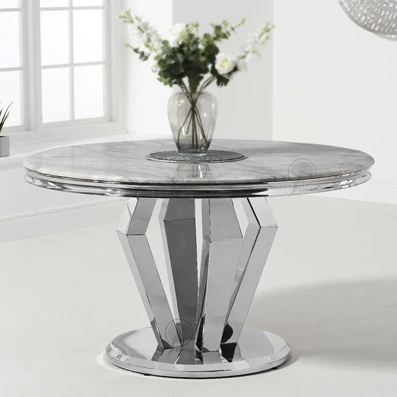 y8- High-End Stainless Steel Marble Round Dining Table and Chair Set for Home Post-Modern Minimalist