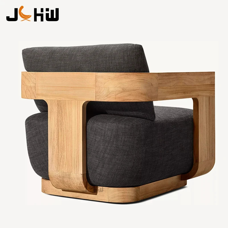 Sofa, with Waterproof UV-resistant Cushion, Outdoor Wooden Furniture, with Customized Service, for Hotel Patio Courtyard Use