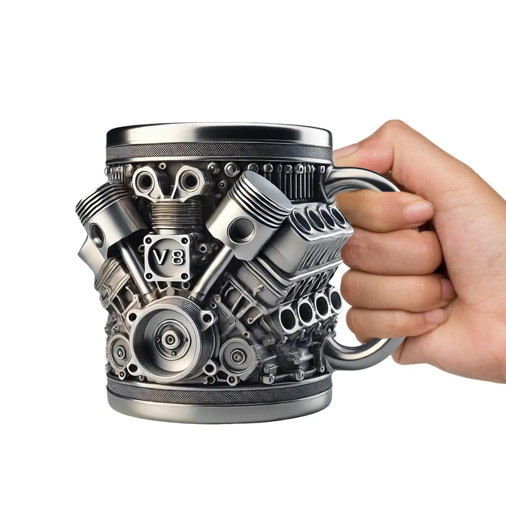 3D Engines Stainless Steel Cup Handmade V6 V8 Engines Coffee Cup For Car Enthusiasts 400ML Capacity Tea Mug For Home Or Office ﻿