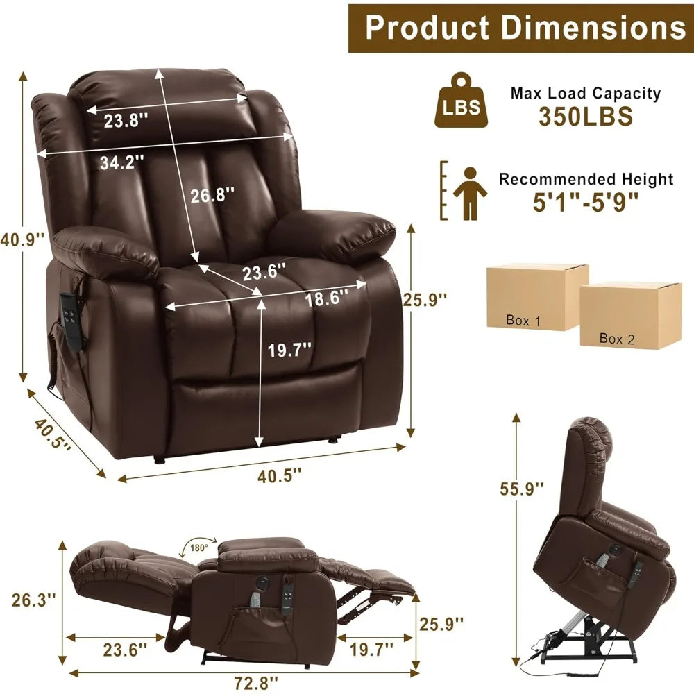 Dual Motor Power Lift Recliner Chair for Elderly, Infinite Position Lay Flat Lift Chair with Massage and Heat, USB Ports,