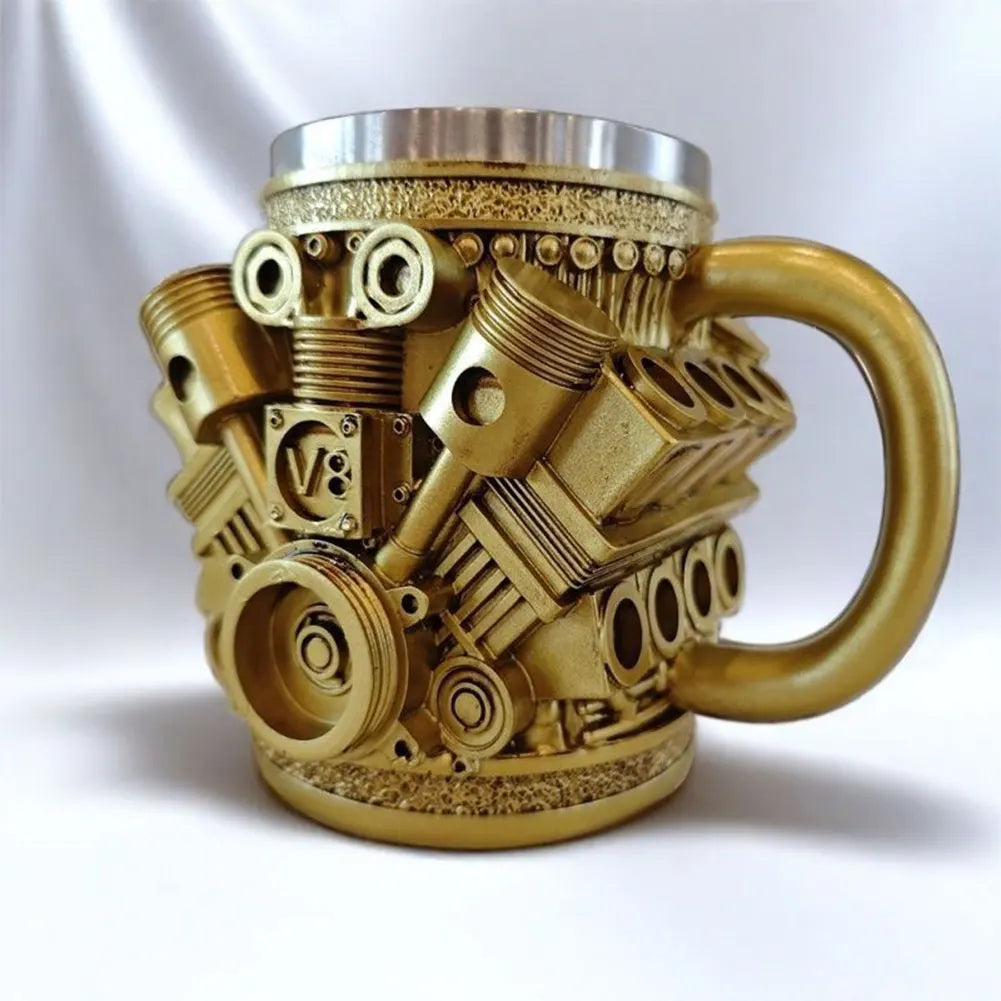 3D Engines Stainless Steel Cup Handmade V6 V8 Engines Coffee Cup For Car Enthusiasts 400ML Capacity Tea Mug For Home Or Office ﻿