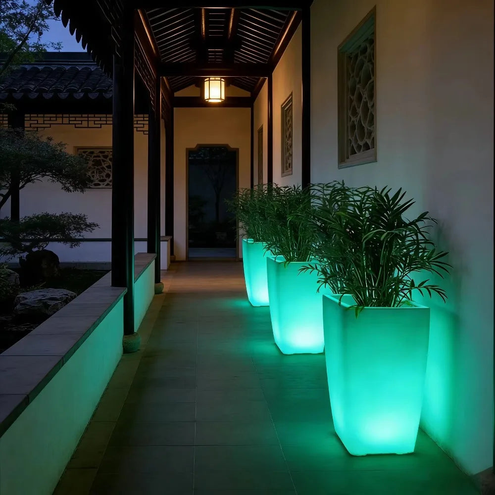 Round Shape  Illuminated LED Tall Big Led Glow Flower Pot Solar Garden Lights Outdoor Floor Lamp Led Flower Planter