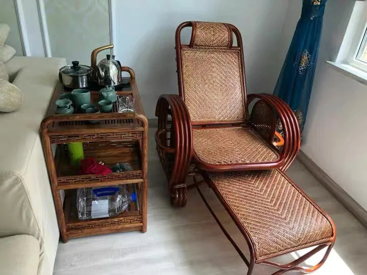 CZ Rocking Chair Hanging Basket Natural Real Rattan Plant Woven Relaxing Leisure Recliner