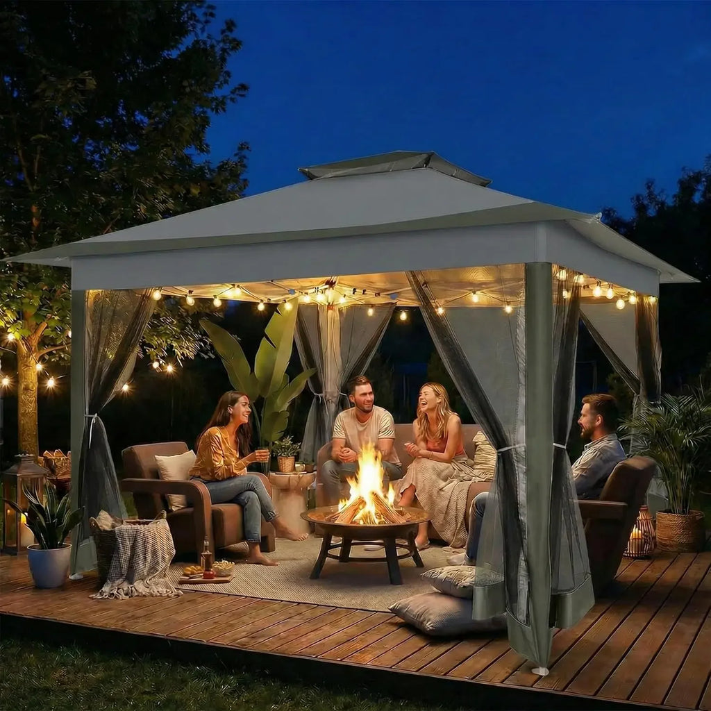 11x11 Pop Up Gazebo with Netting, Canopy Tent, Gray