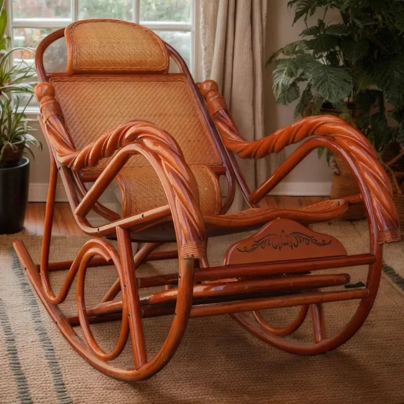 Rattan chair natural Indonesian real rattan rocking chair adult rocking recliner leisure home balcony rattan elderly carefree na