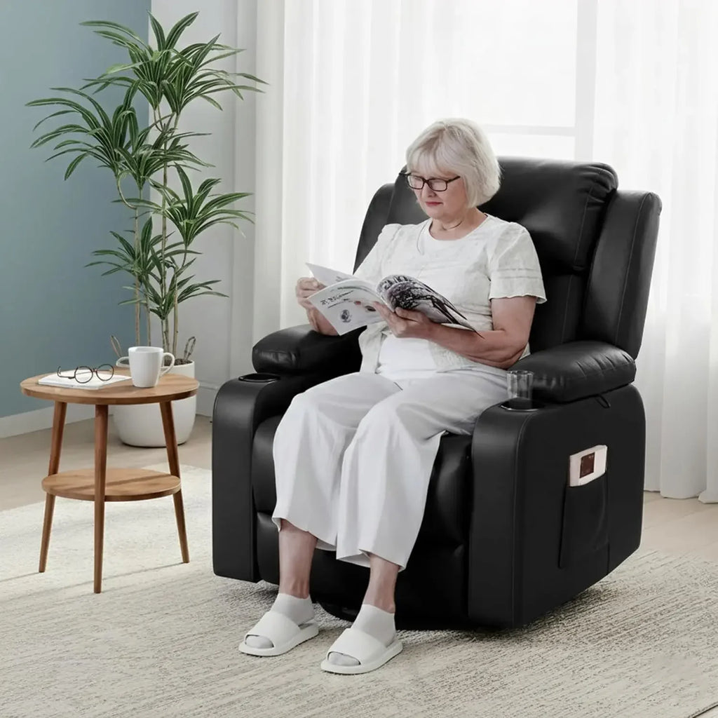 XL31 Power Lift Recliner Chair for Elderly, Electric Lift Chair with Massage & Heat, PU Leather Reclining Sofa w/Cup Holders, Si