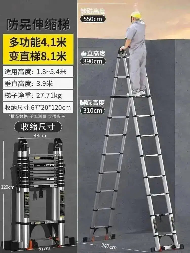 Engineering Multifunctional Aluminum Ladder Step Alloy Stools Home Folding Telescopic Ladder Portable Thick Herringbone Stairs