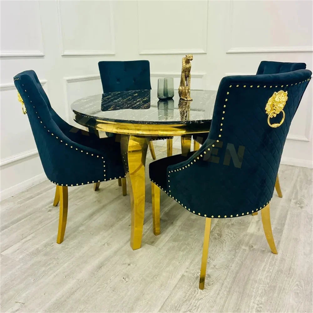Dining Room Furniture Cheap Restaurant Table and Chairs Gold Dinning Table Marble Round Dining Table Set 4 Chairs