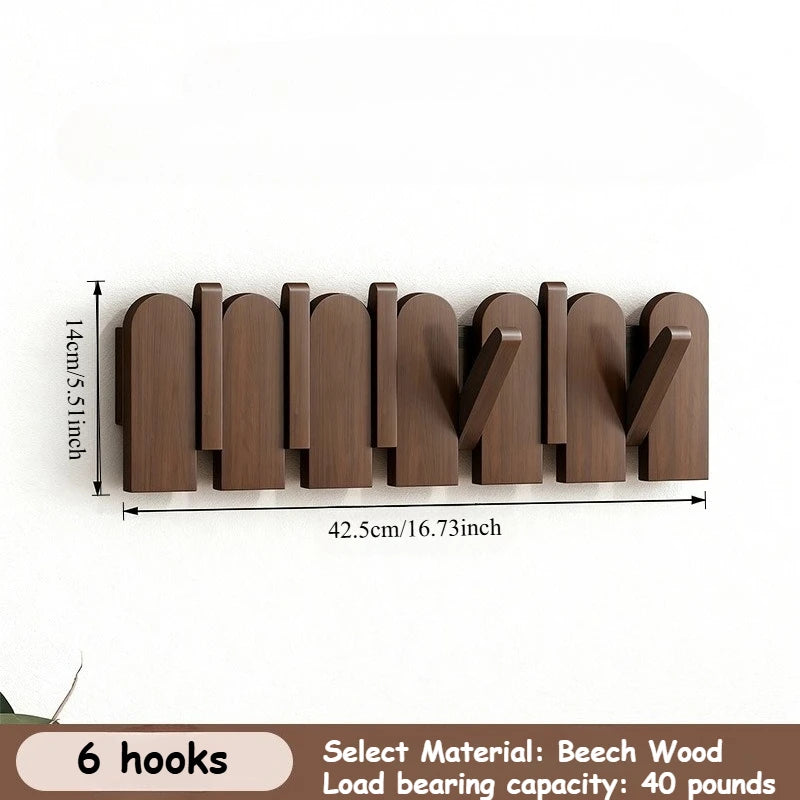 Piano Key Hanging Rack - Wall-Mounted Wooden Hook with Multiple Compartments for Clothes, Hats, Bags, Entryway Organizer