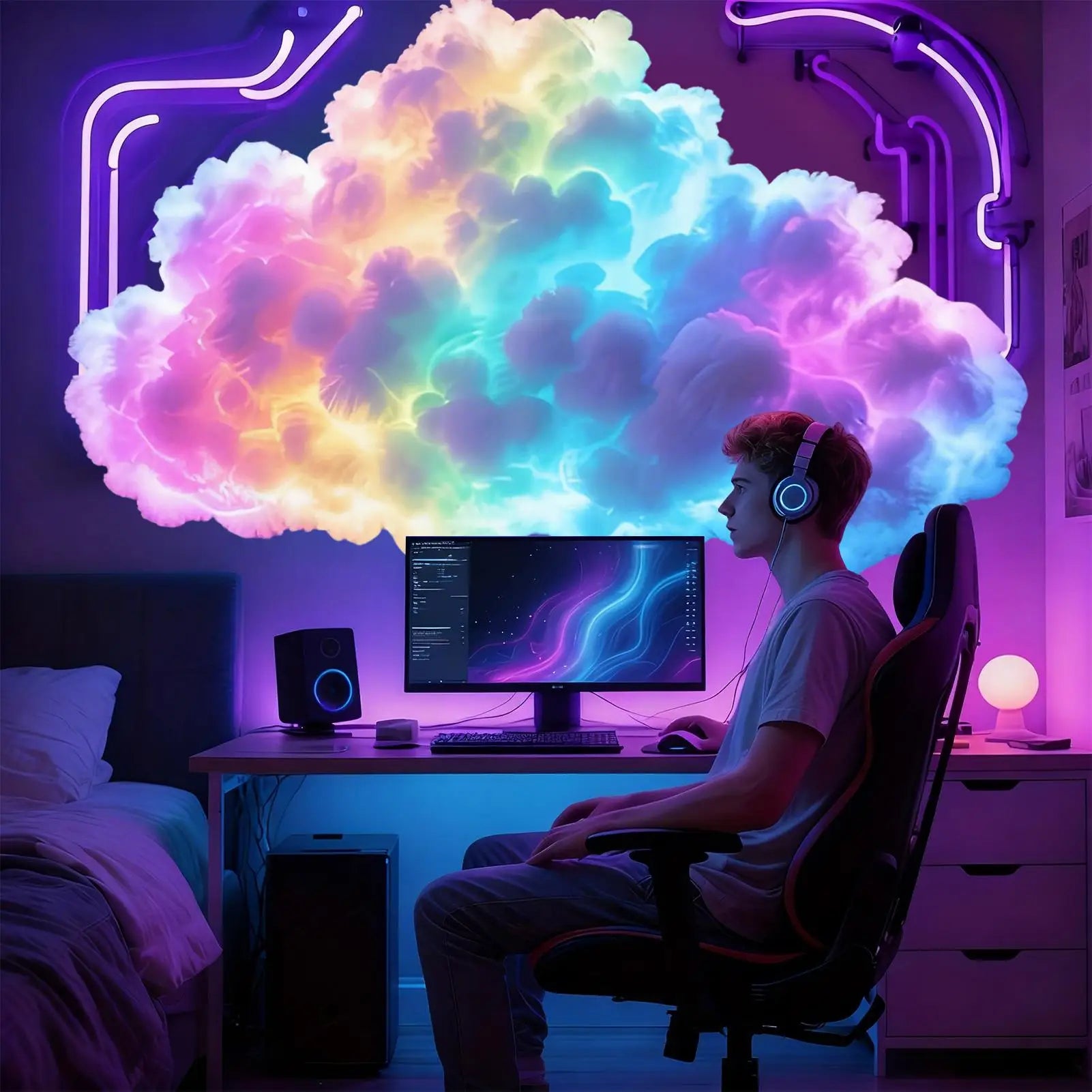 LED Clouds for Ceiling 3D USB Thundercloud Lamp Set Ambient Music Light for Desktop Ceiling Bedroom Living Room Office Party