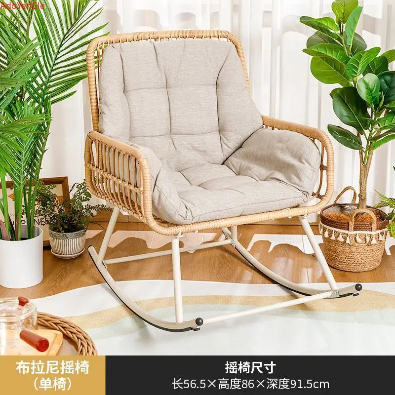 Rattan woven rocking chair Home leisure creative nap balcony adult living room modern garden handmade lounge chair